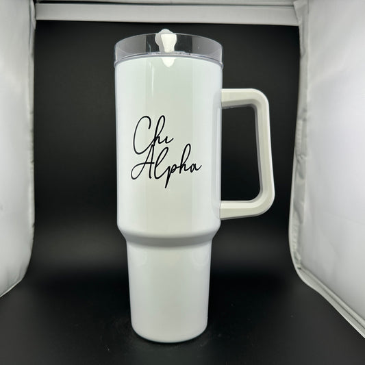 Chi Alpha Script 40oz Traveler Tumbler